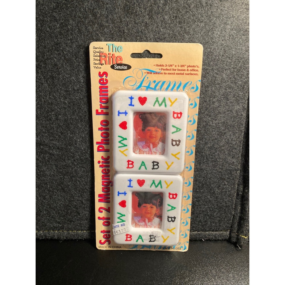 Vtg 1990's Set of 2 Magnetic Photo Frames‎ I Love My Baby 2 1/4 x 1 3/4 Photos